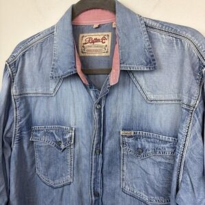 Rafter C Shirt Mens Large Blue Denim Long Sleeve Western Cowboy Snap Pockets